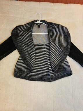 Alfani Petite Open Front Sweater Cardigan Womens P/L Black Gray Stripe Knit